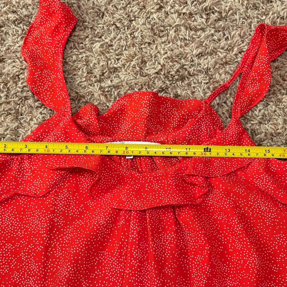 Collective Concepts Flutter Sleeve Tank Top Polka Dot Orange/White Flowy Ruffle‎ - Picture 4 of 6